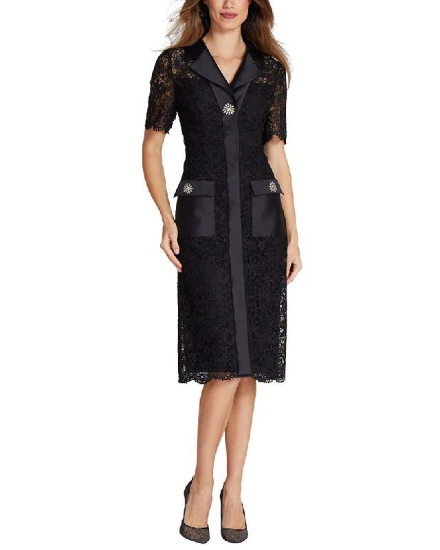 Women's Collarless DressesTeri Jon by Rickie Freeman Special Occasion Silk-Blend Embellished Dress