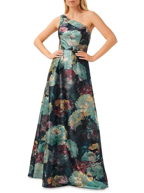 Women's Square-Back DressesWomens Metallic Floral Evening Dress