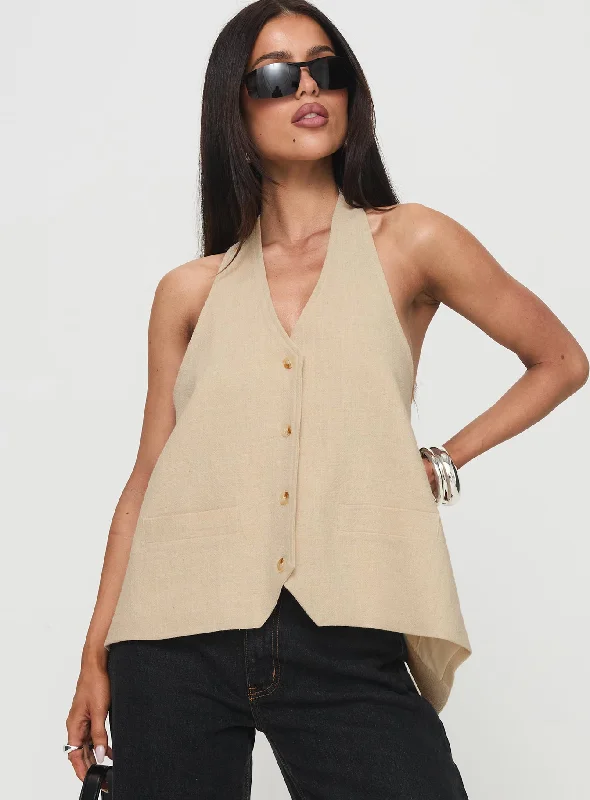 Women's Blouse with ZipperHills Halter Oatmeal