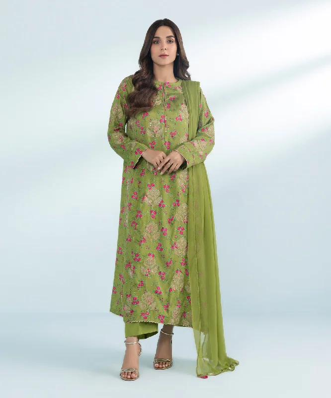 women's pajamas with a cozy, snug fit for ultimate comfort3 Piece - Embroidered Raw Silk Suit