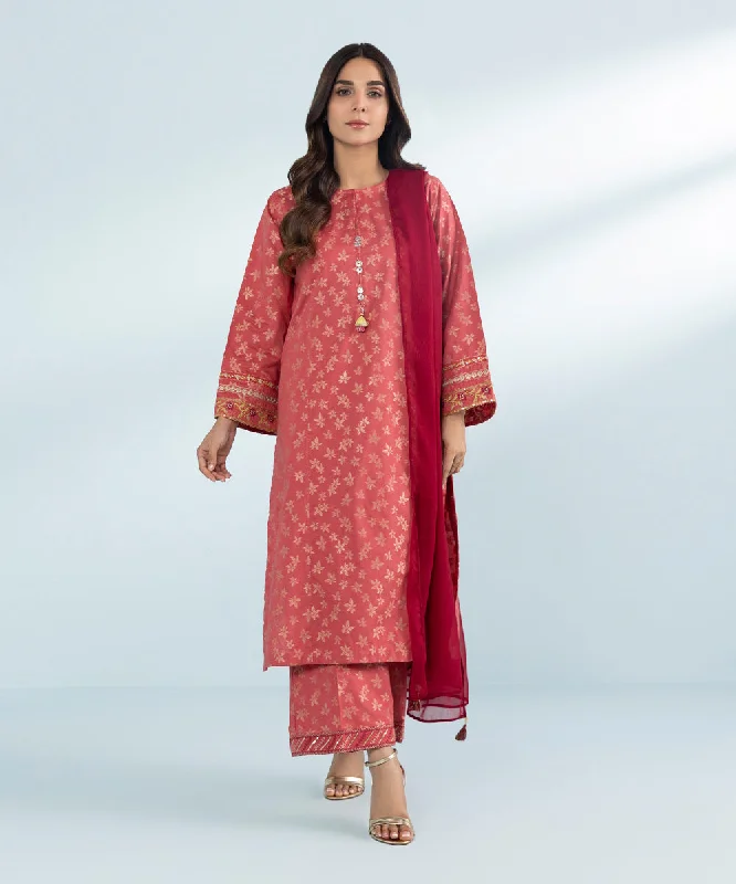 women's pajamas for everyday wear3 Piece - Embroidered Jacquard Suit