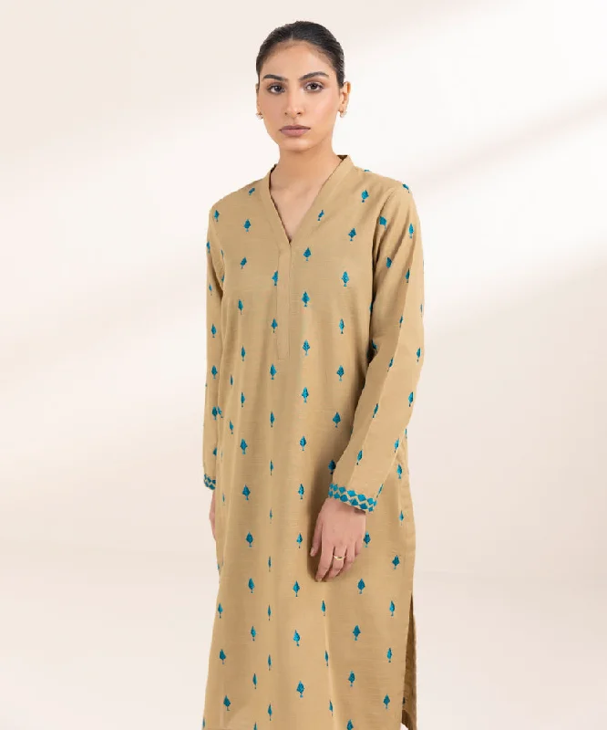 women's pajamas for those who cherish softnessEmbroidered Light Khaddar Shirt