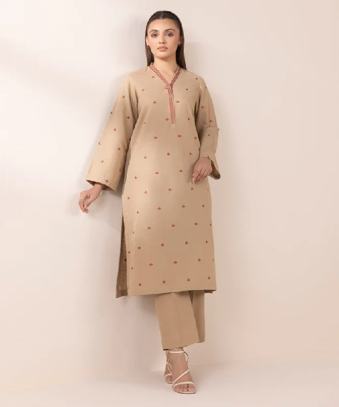 women's pajamas for the holidaysEmbroidered Khaddar Shirt