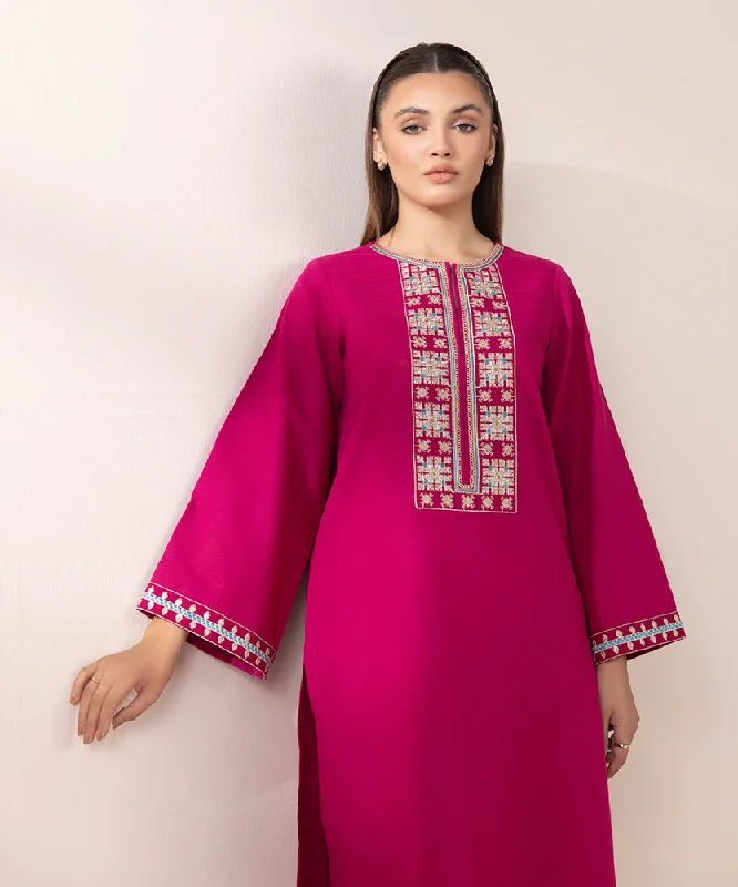 women's pajamas featuring floral embroideryEmbroidered Khaddar Shirt