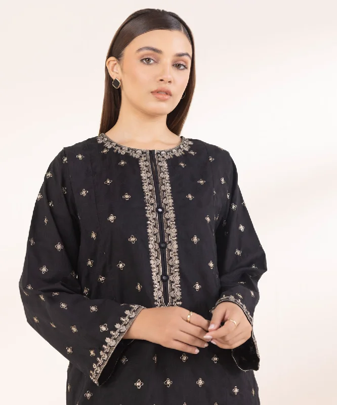 women's pajamas with a touch of eleganceEmbroidered Cotton Jacquard Shirt