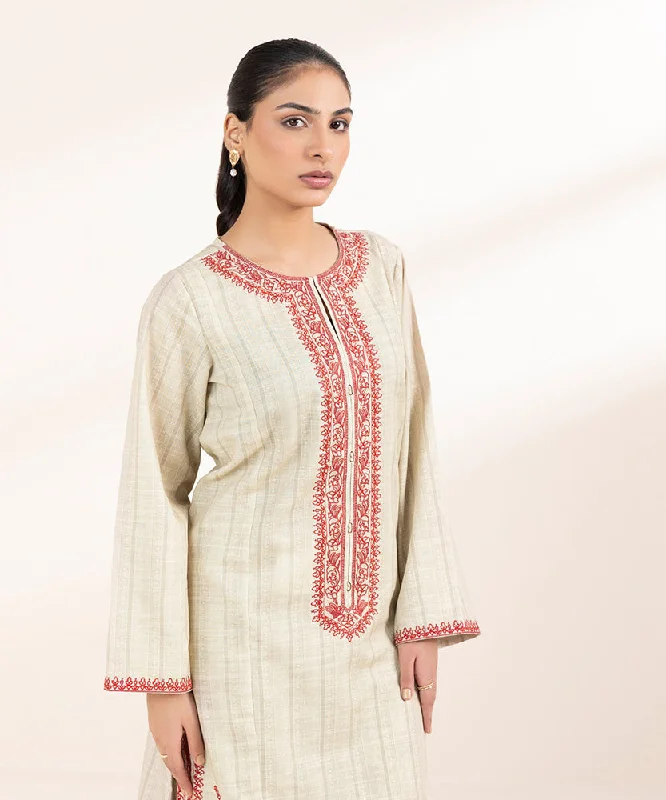 women's pajamas with lace trimEmbroidered Khaddar Shirt