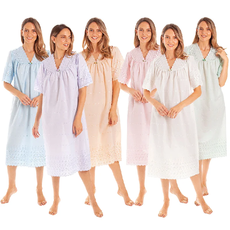 women's pajamas for those who love comfortBritish Made Broderie Anglaise Short Sleeve V Neck Nightdress