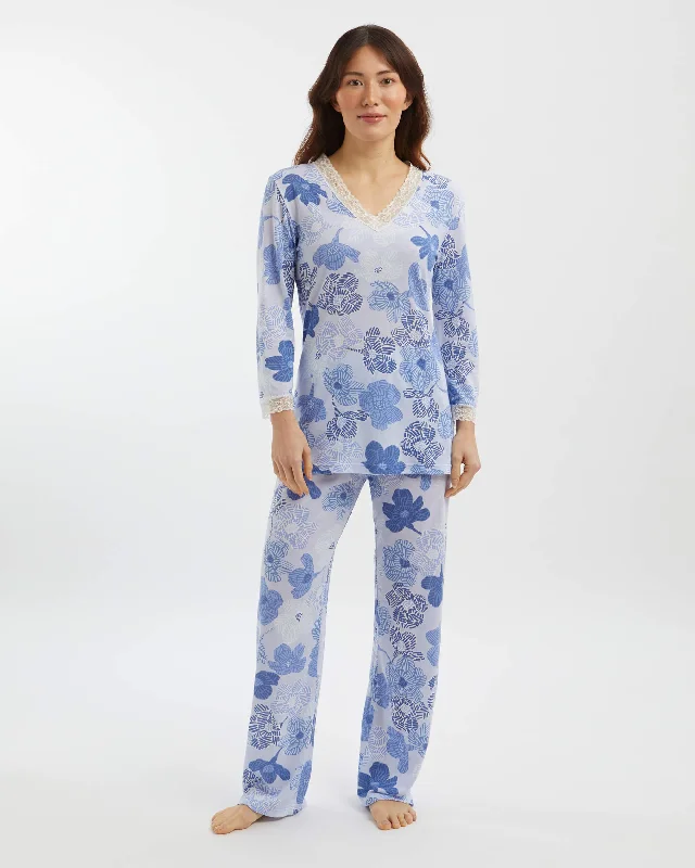 women's pajamas for all-season comfortWomen's Jersey Ella Pyjamas - Rosa Floral Blue