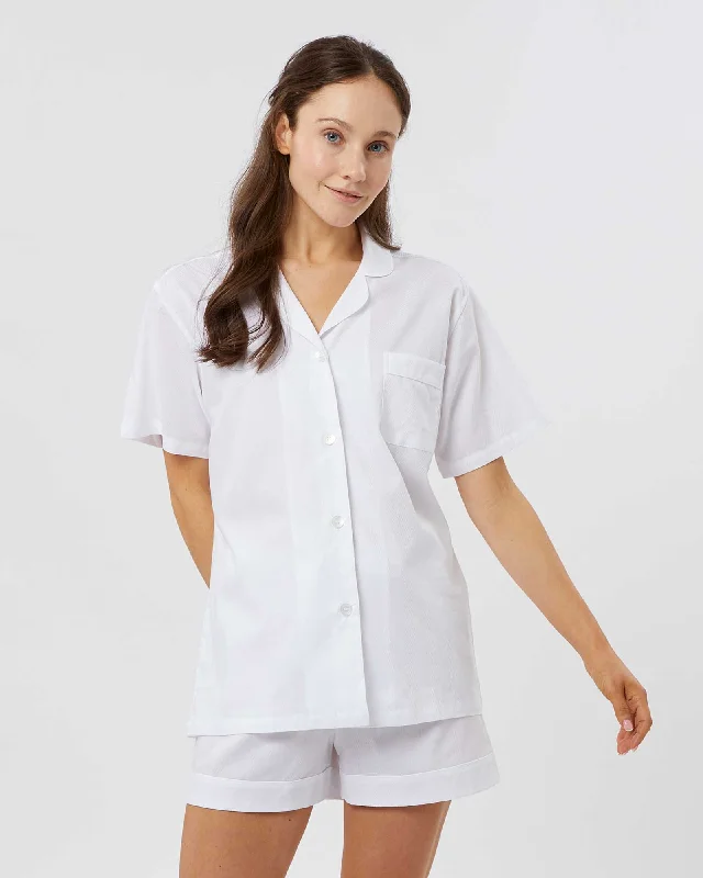 women's pajamas with pockets on legsWomen's Classic Cotton Florence Short Pyjamas - Jacquard White