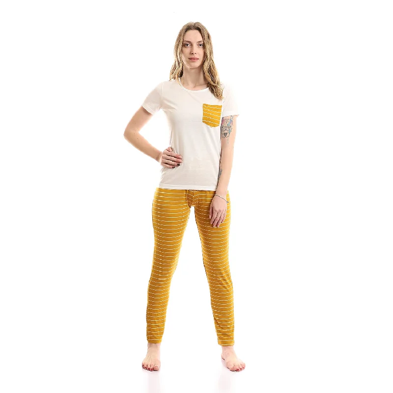 women's pajamas for those who cherish softnessHalf Sleeves T-Shirt With Striped Pants - Kady