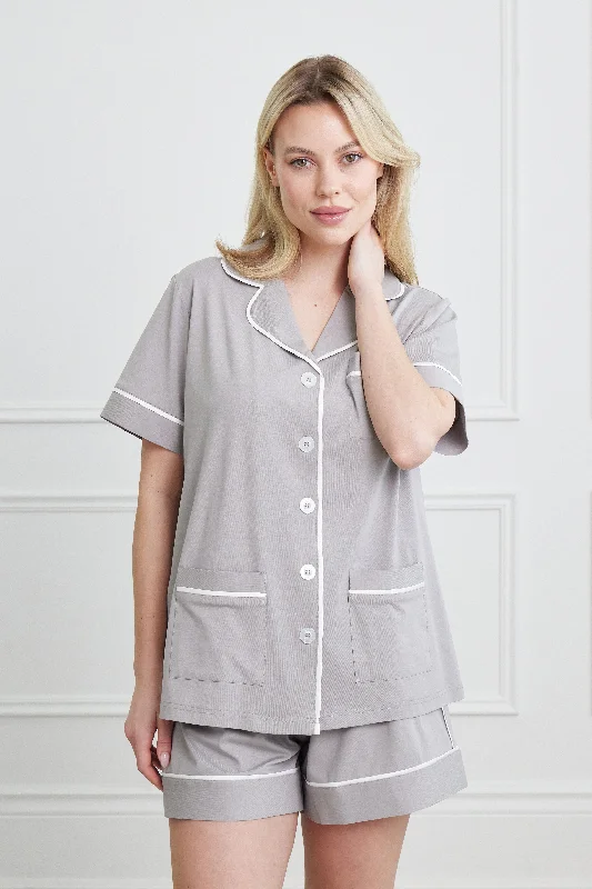 women's pajamas with pockets on legsKIP Luxe Stretch Cotton Short Set in Haze