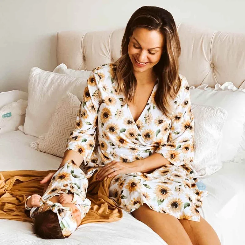 women's pajamas with a comfortable fitSavannah's Sunflowers Knit Maternity Robe