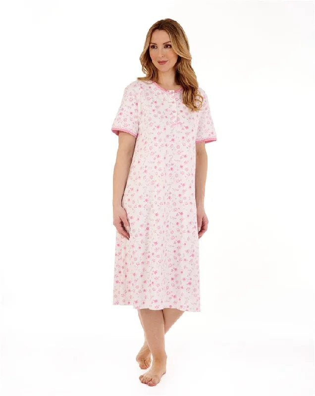 women's pajamas with lace trimSlenderella Short Sleeve 100% Bonded Cotton Jersey Floral Nightdress