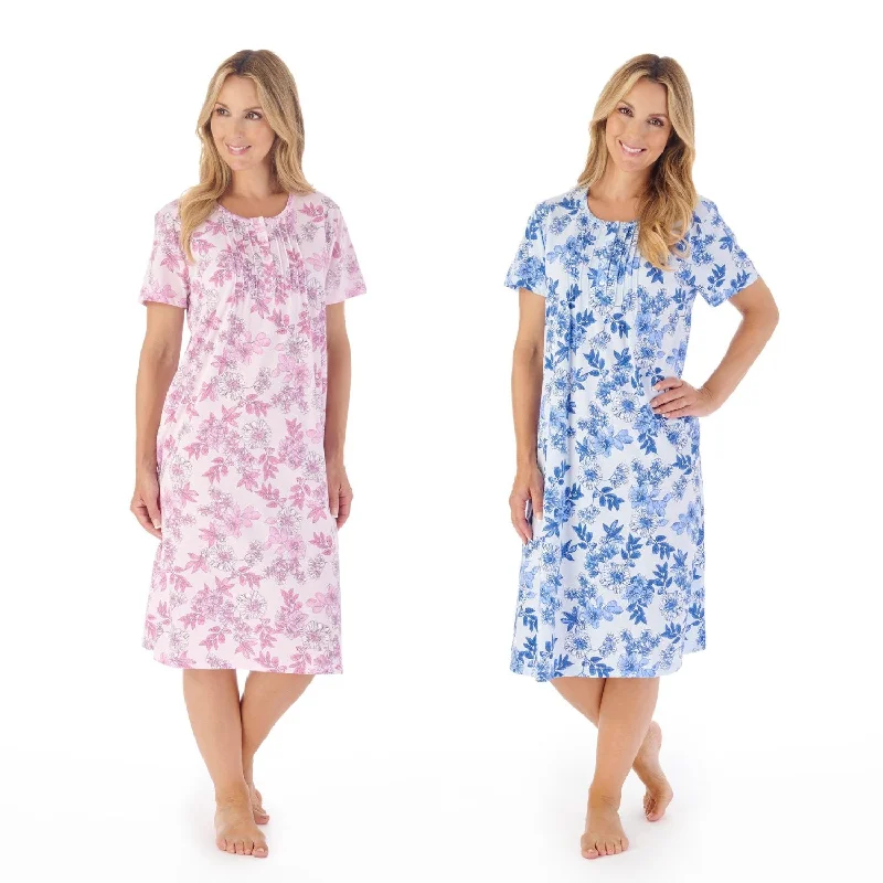 women's pajamas for all-night comfortSlenderella Short Sleeve Cotton Button Front Jersey Floral Nightdress