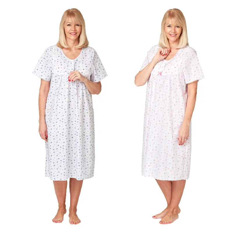 ladies' silk pajama topsMarlon Short Sleeve Cotton Button Front Polyester Nightdress 45"