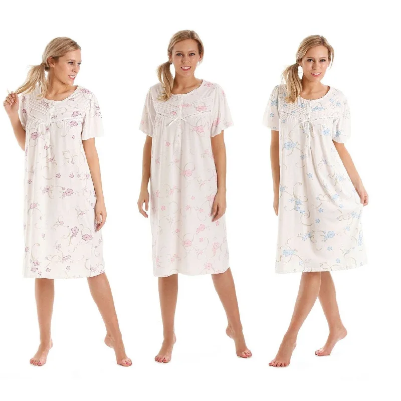 women's pajamas in bold patternsLady Olga Short Sleeve Floral Cotton Jersey Nightdress