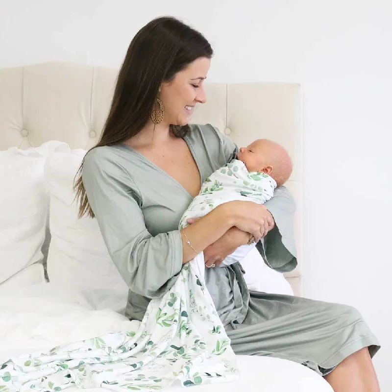 women's pajamas with a relaxed fitSolid Moss Bamboo Knit Maternity Robe