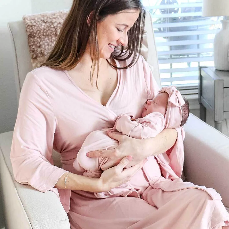 women's pajamas for winter warmthSolid Petal Pink Bamboo Knit Maternity Robe