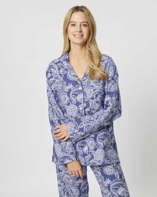 women's pajamas with built-in braWomen's Brushed Cotton Pyjamas - Paisley Flower Blue