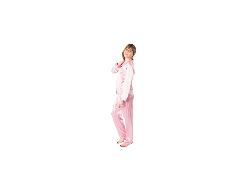 women's pajamas in solid colorsWomen's Pink Mulberry Silk Pajama Set