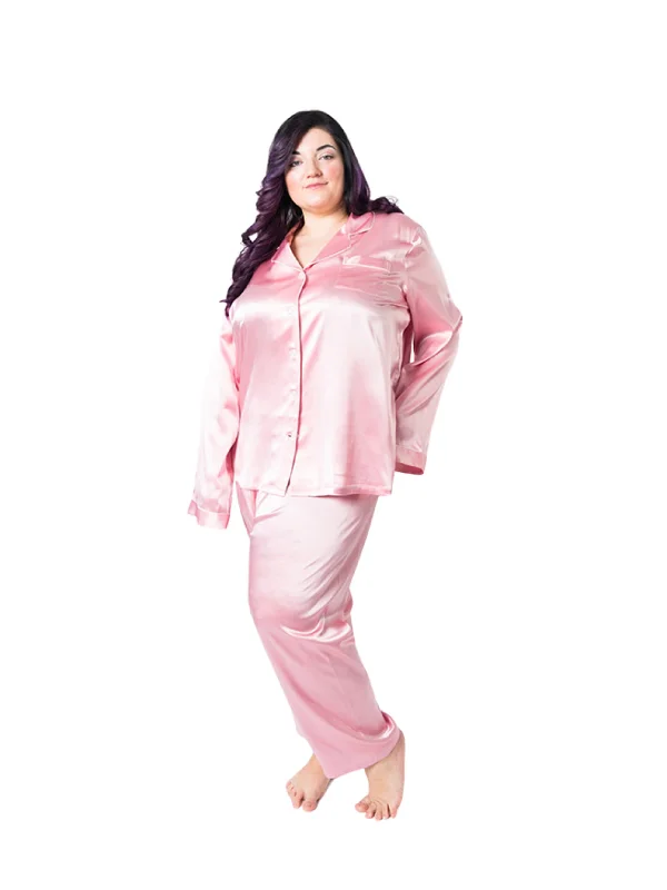 women's pajamas in soft, breathable materialsWomen's Plus Size Pink Mulberry Silk Pajama Set