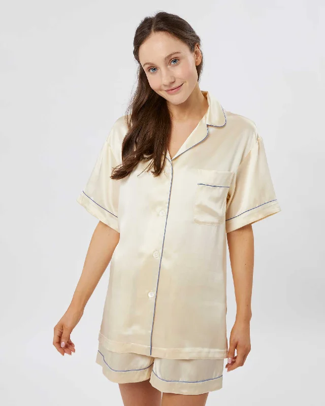 women's pajamas with a cozy, snug fit for ultimate comfortWomen's Short Silk Pyjamas - Pearl