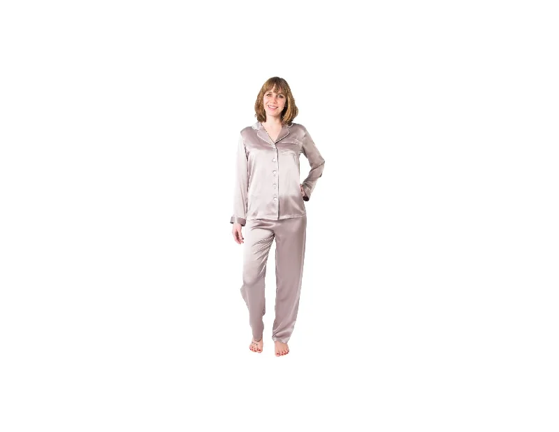 women's pajamas for a night of restWomen's Taupe Mulberry Silk Pajama Set